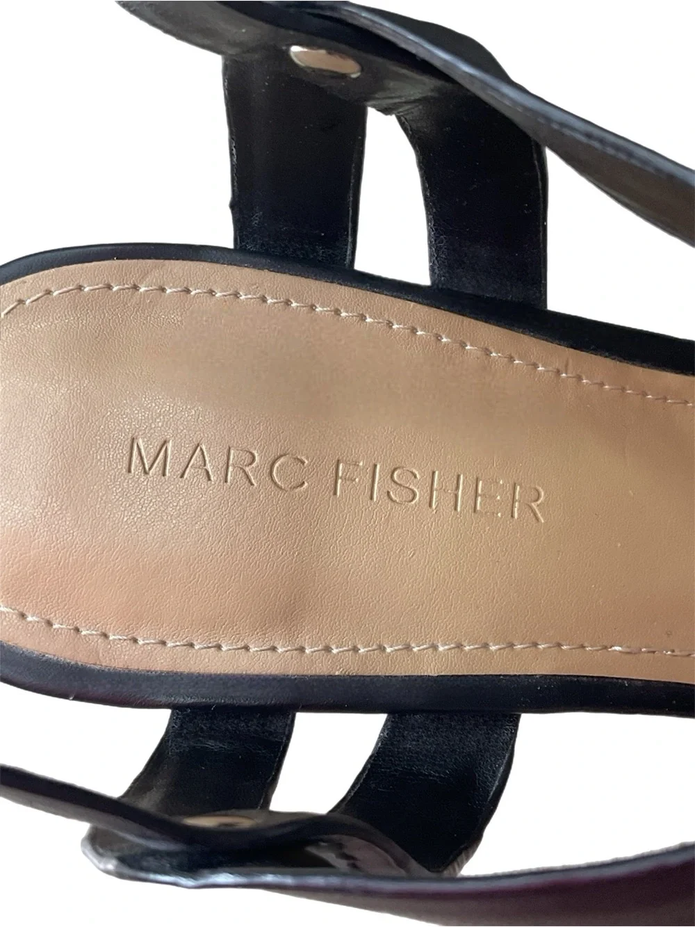Marc Fisher Black Leather 5” Cork Platform Wedge Sandals Buckle Ankle Strap Boho